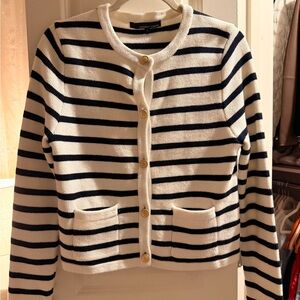 NWT Amanda & Chelsea Striped Crewneck Cardigan Sweater - Navy & White